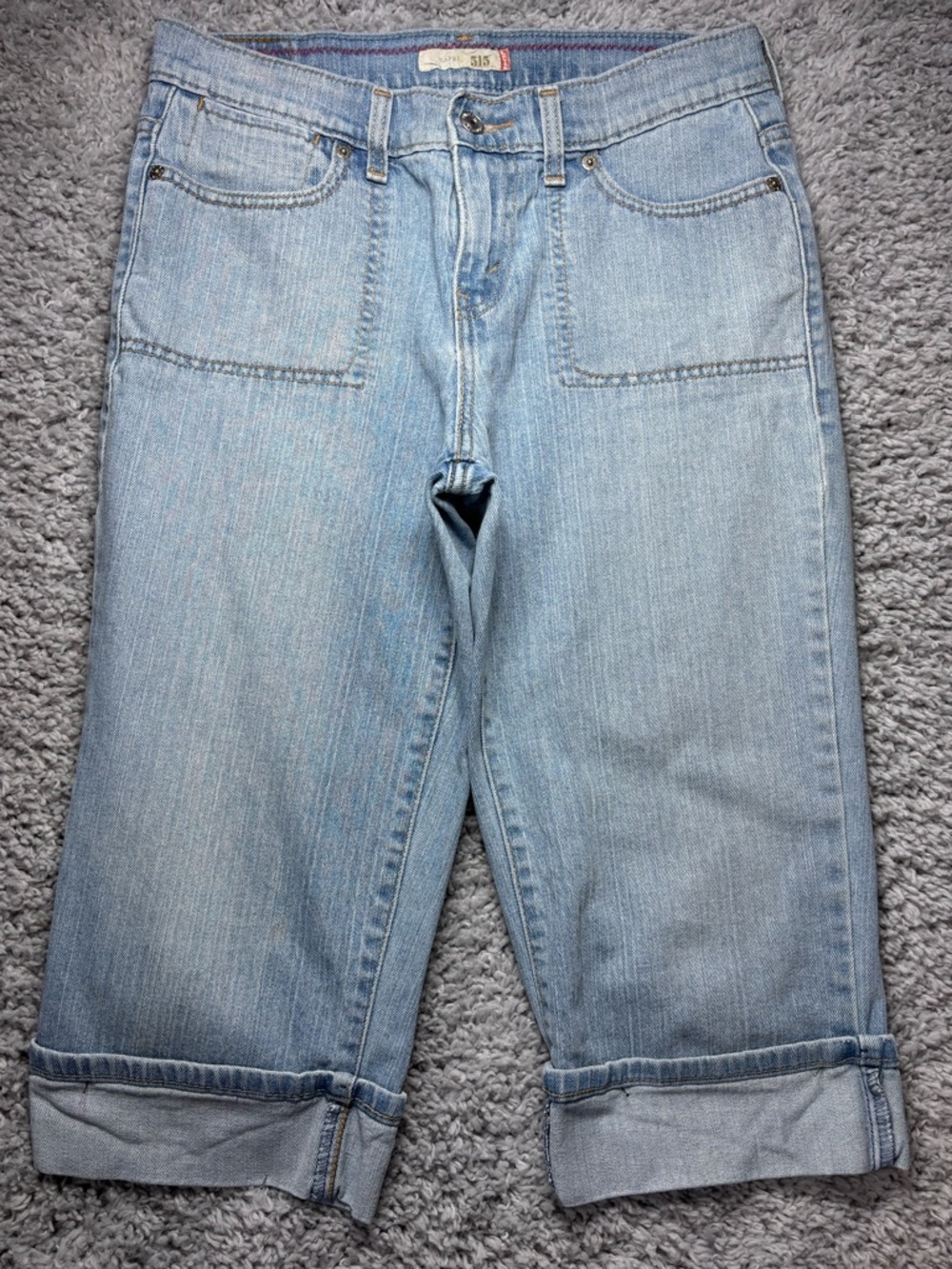 Levis Jeans Womens 6 Denim Capri 515 Light Wash Cuffed Stretch Flap Pockets Vaca